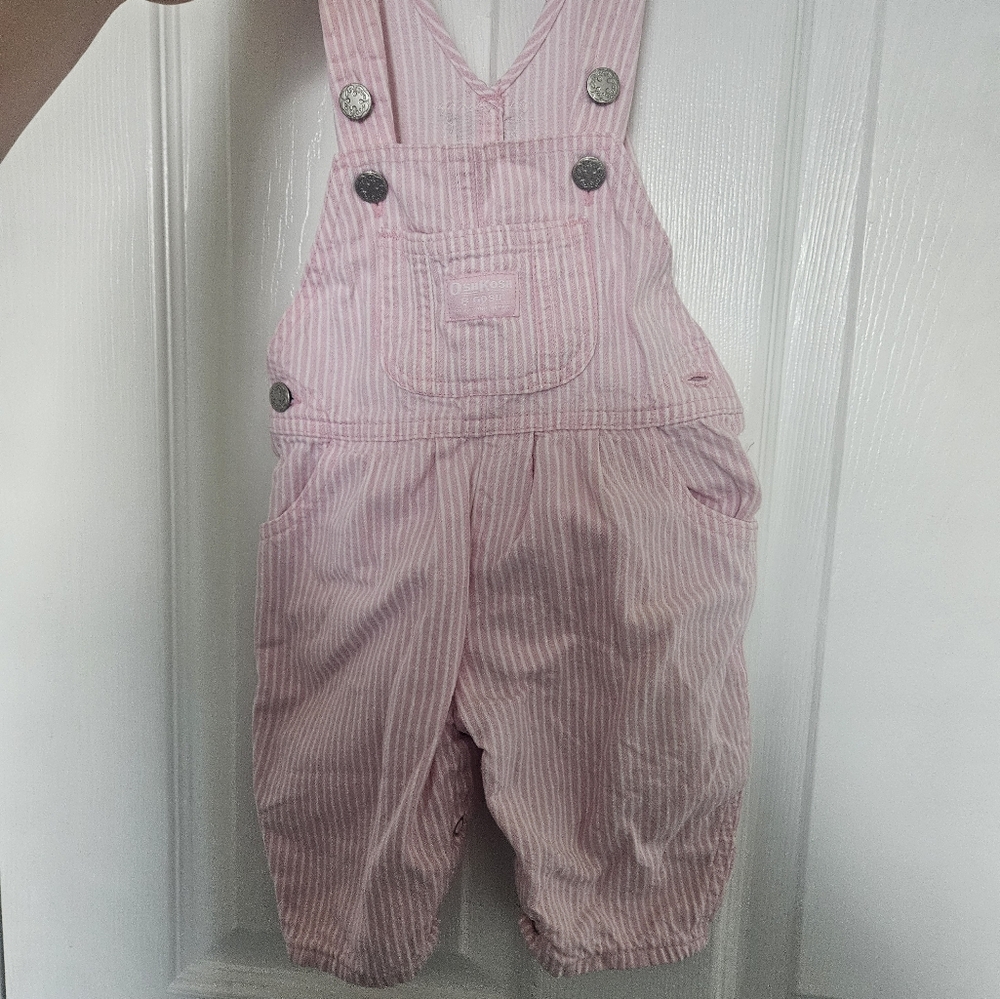 Vintage OshKosh Baby Girl Pink & White Striped Overalls